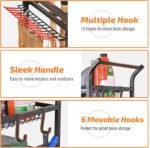 Full view of the garden tool organizer with tools stored and ready for use in a garage or shed.