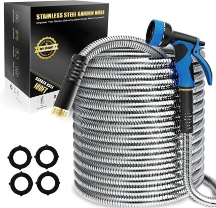 The heavy duty hose 100ft providing efficient, leak-proof water distribution for gardens and lawns.