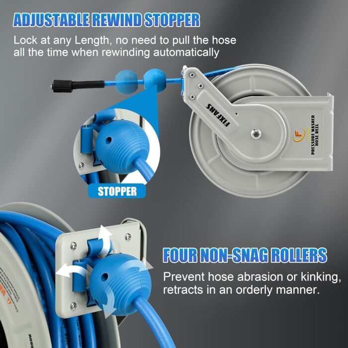The heavy duty hose swivels 360° for easy maneuvering and flexibility.