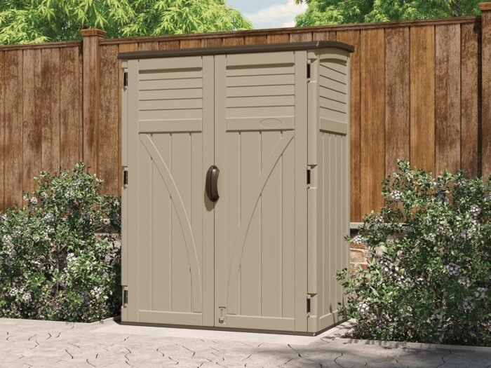 Secure sheds for garden tools featuring lockable double doors to keep tools safe and organized.